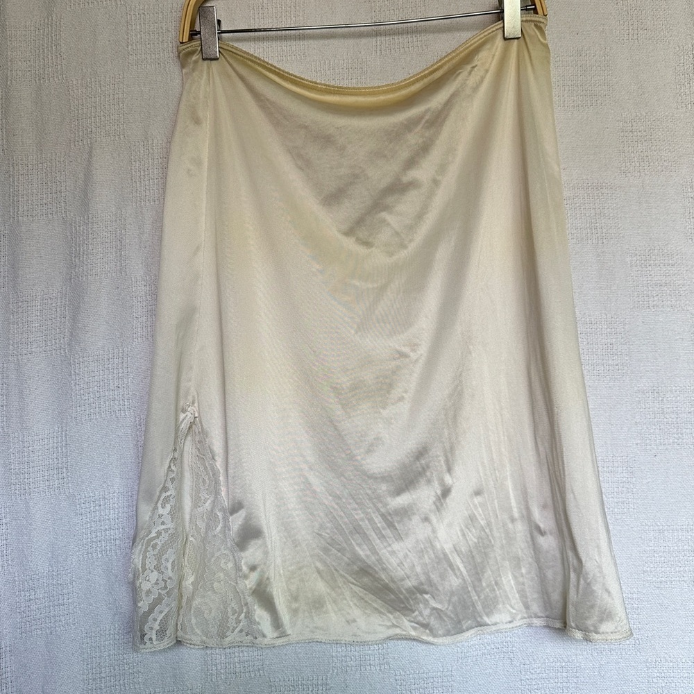 Vintage Cream Slip Skirt with Lace Detail